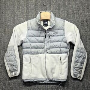 The North Face 550 Down Jacket Womens Small White Grey Hybrid Fleece Puffer Coat
